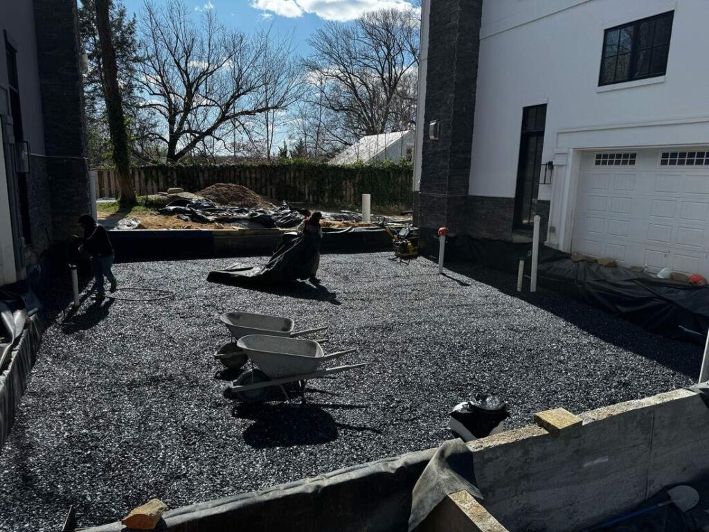 Permeable paver gravel base installation for Green Area Ratio credit in Washington, DC